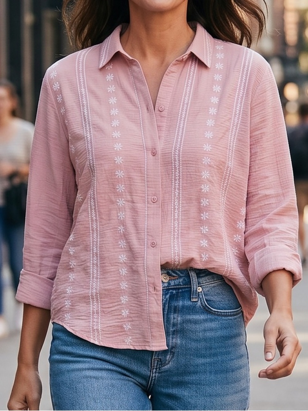 Como Blu Beautiful Embroidered Button-Down Shirt